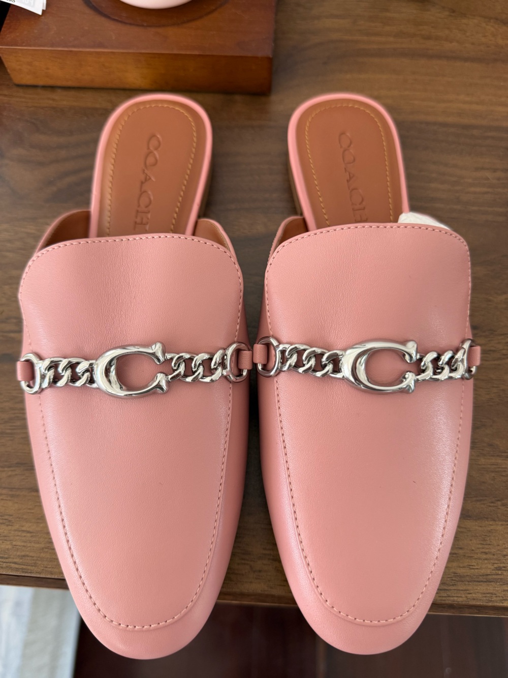 Coach Pink Leather Chain-Link Loafers